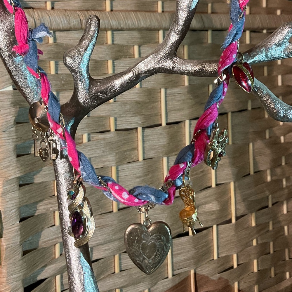 Handcrafted Bandana & Gold Reclaimed Charm Necklace - Picture 5 of 8